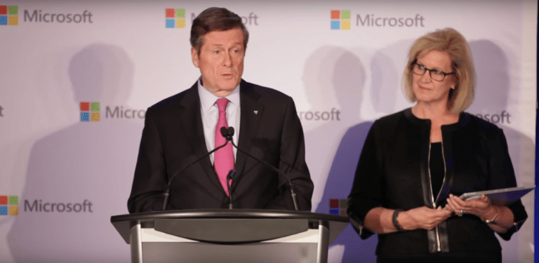 Mayor John Tory with Microsoft President Janet Kennedy